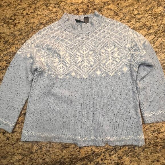 Sonoma Women Medium Wool Blend Holiday Sweater Winter Snow Flakes Blue White - Picture 2 of 6